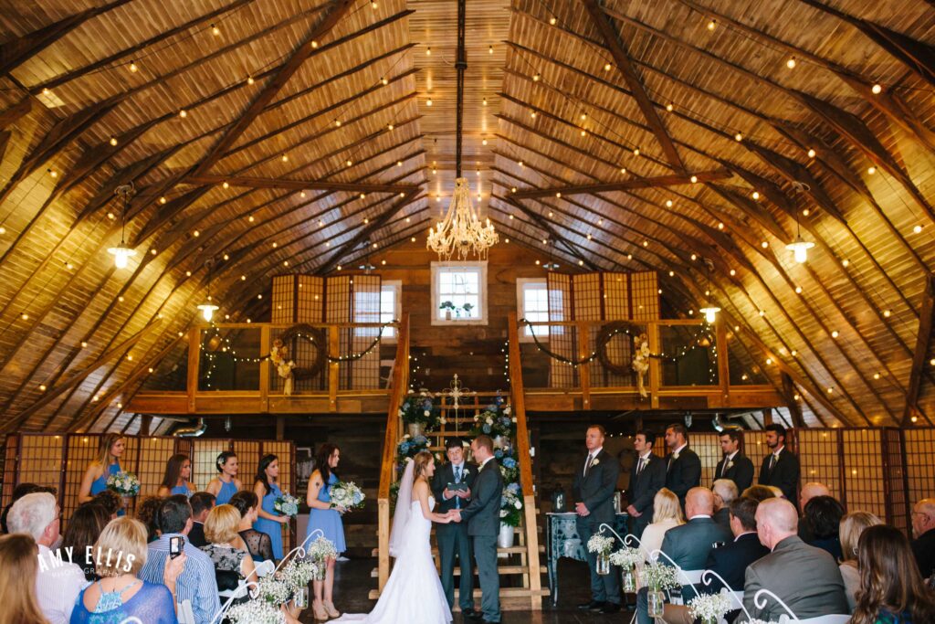 Indoor option at The barn at Blueberry Hill wedding venue with lodging Elkin NC located north of Charlotte and west of Winston-Salem