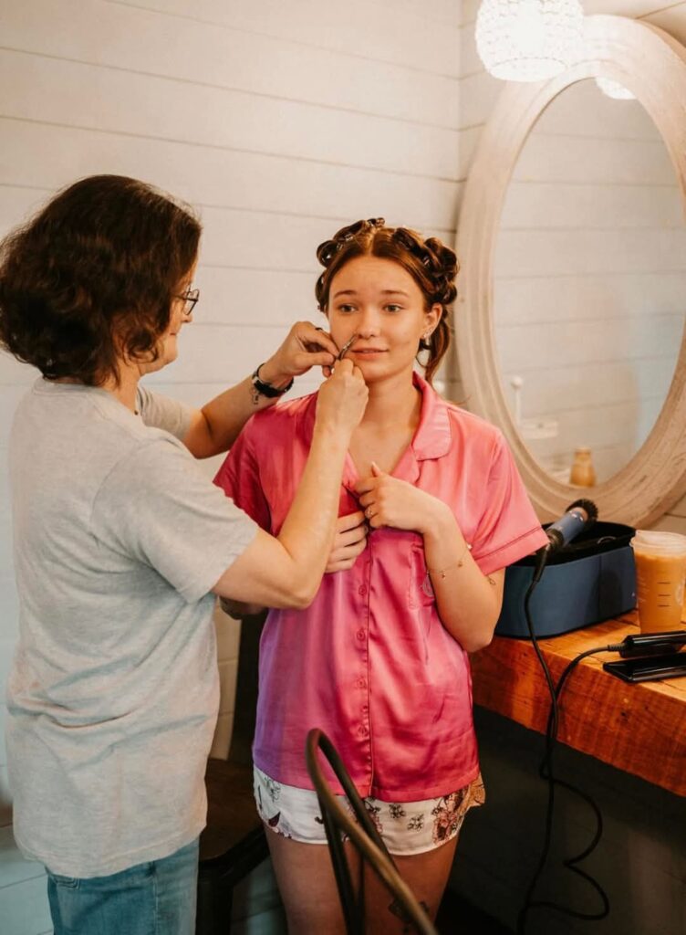 Getting ready in bridal suite at The Barn at Blueberry Hill