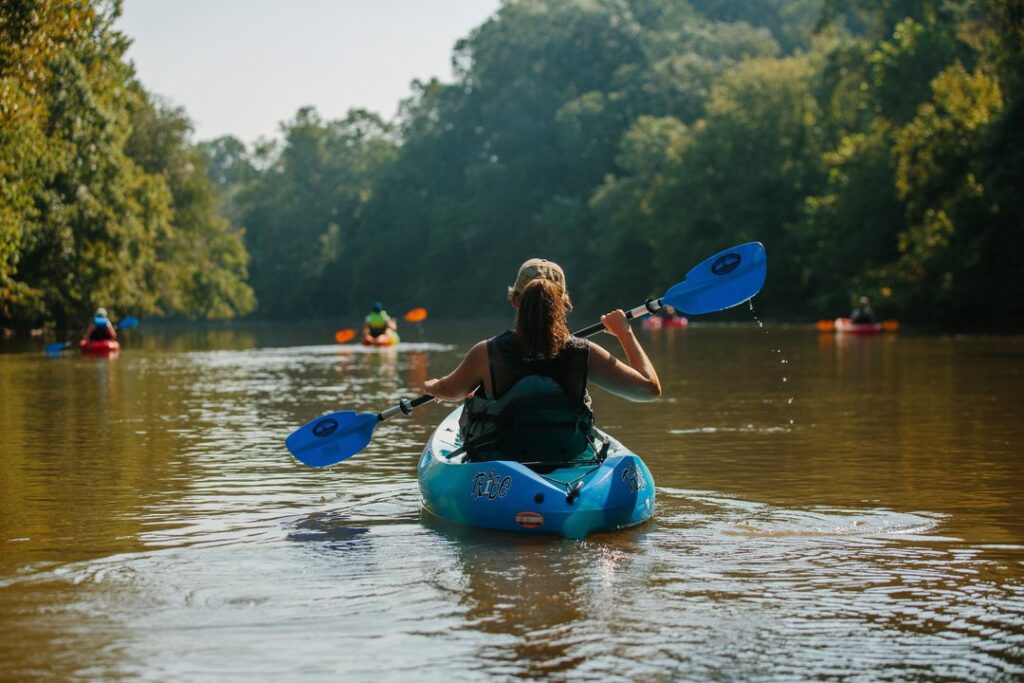 kayaking the Yadkin river near Barn at Blueberry hill near Winston-Salem and Charlotte