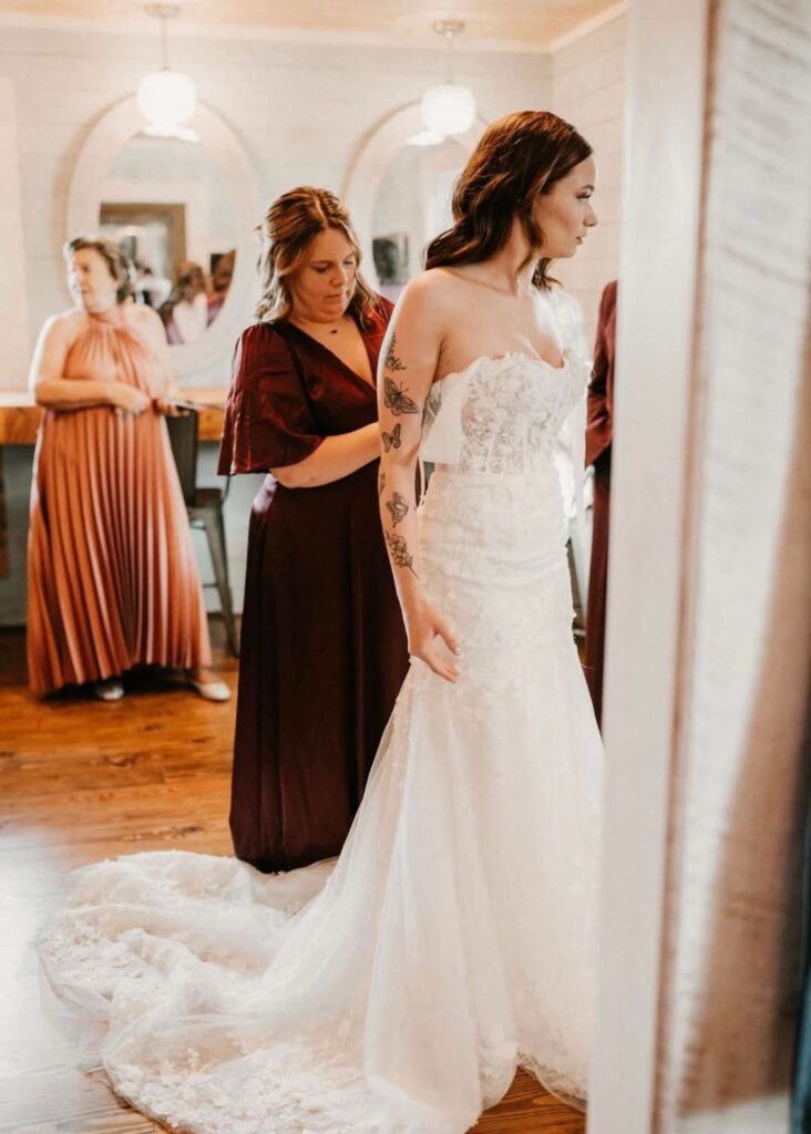 Mother daughter moment at The Barn at Blueberry Hill a locally owned wedding venue  with lodging, bartender and DJ in Elkin NC located near Winston-Salem and Charlotte
