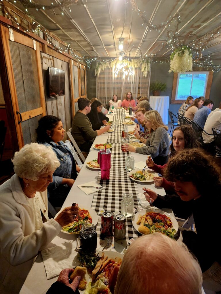 rehearsal dinner at locally owned wedding venue with lodging The Barn at Blueberry Hill in Elkin NC near Winston-Salem and Charlotte