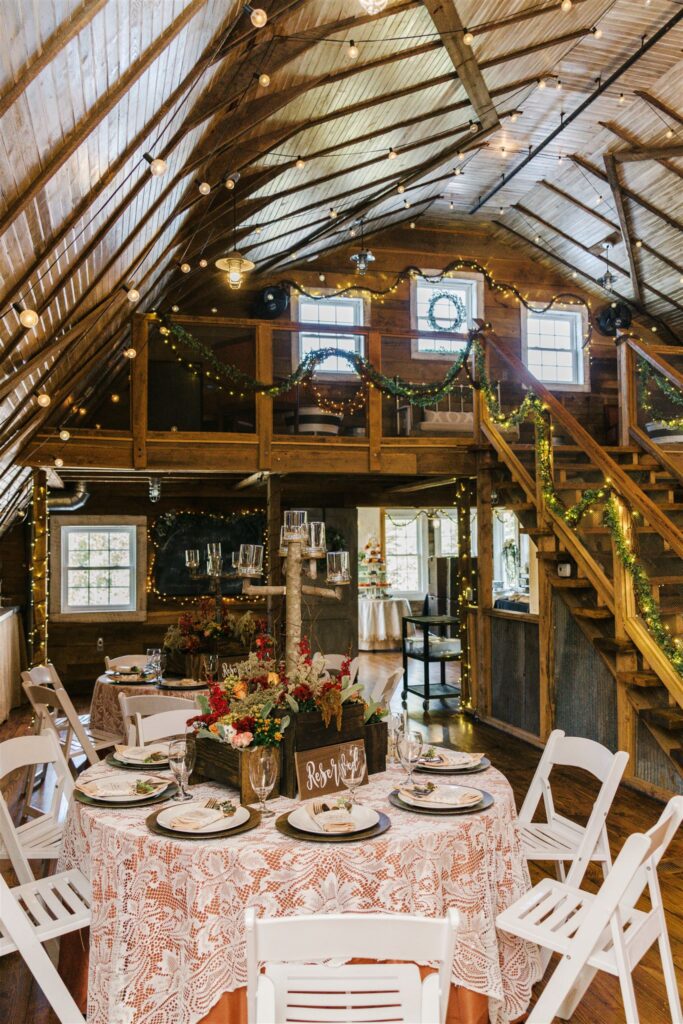 Interior space of The Barn at Blueberry Hill in Elkin NC a wedding venue with lodging, bartender and DJ located near Winston-Salam and Charlotte