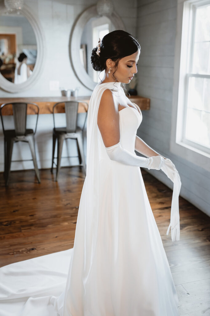 Wedding dress at The Barn at Blueberry Hill a locally owned wedding venue with lodging, DJ, bartender located near Winston-Salem and Charlotte