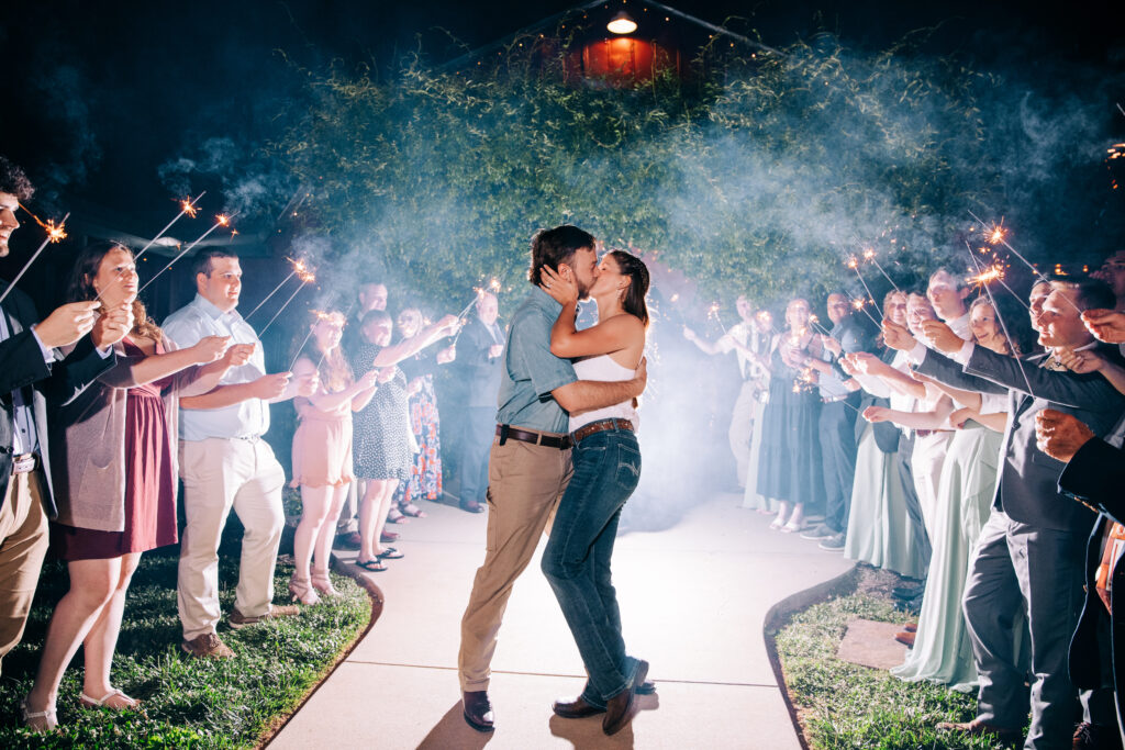 exit with guest locally owned wedding venue The Barn at Blueberry Hill in Elkin NC located near Winston-Salem and Charlotte
