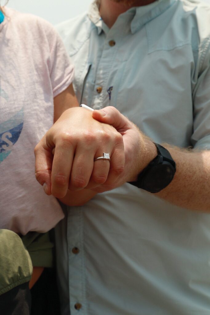 Engagement at Stone Mt for a couple getting married this fall at The Barn at Blueberry hill a wedding venue with lodging Elkin NC located near Winston-Salem and Charlotte