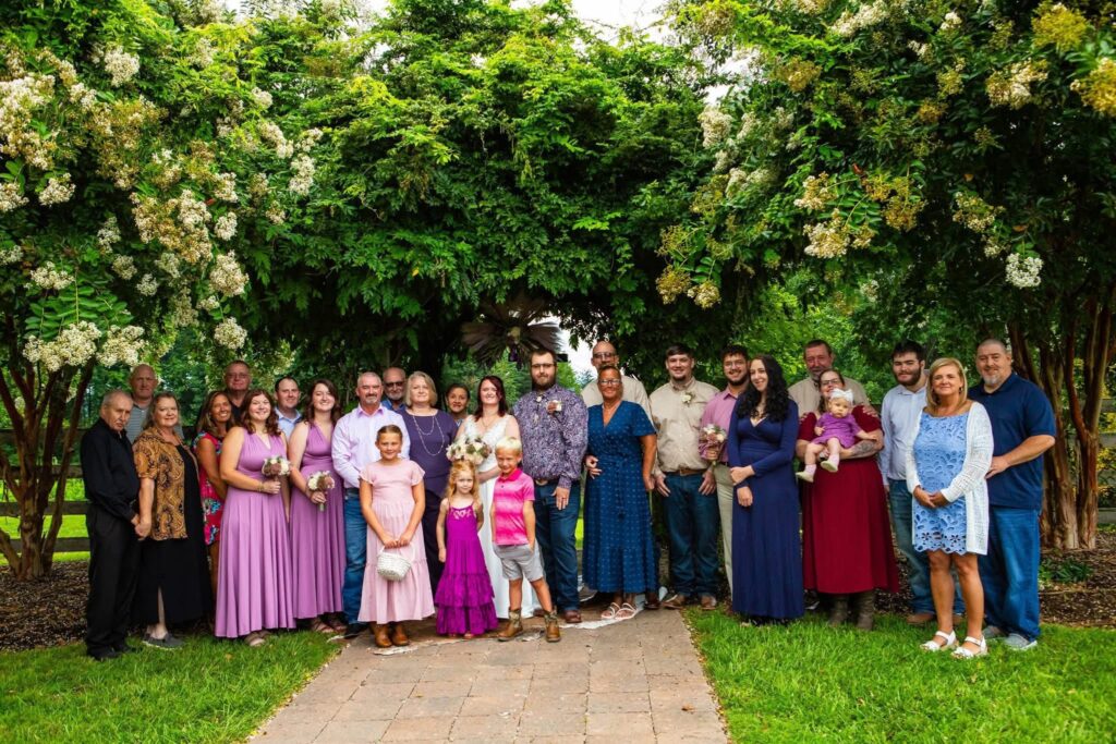 Outdoor wedding ceremony site at NC wedding venue near Charlotte and Winston-Salem that includes lodging
