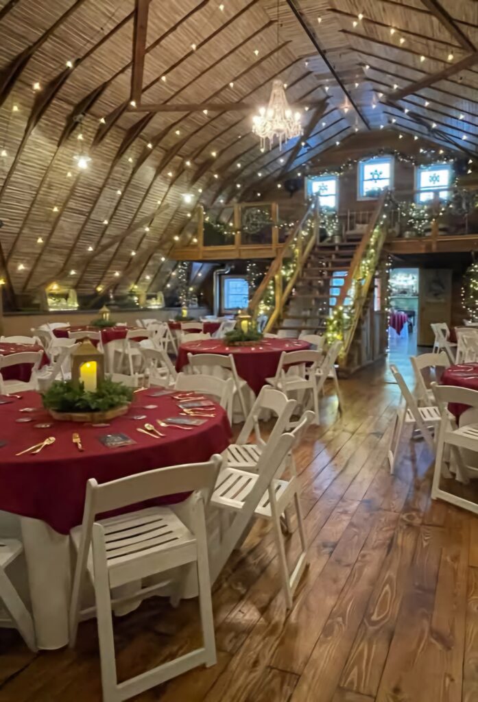 Winter decor at NC wedding venue near Charlotte and Winston-Salem that includes lodging, DJ, bartender and much more